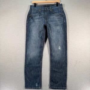 PD&C Slim Straight Jeans Mens 32x32 Blue Medium‎ Wash Denim Classic Distressed